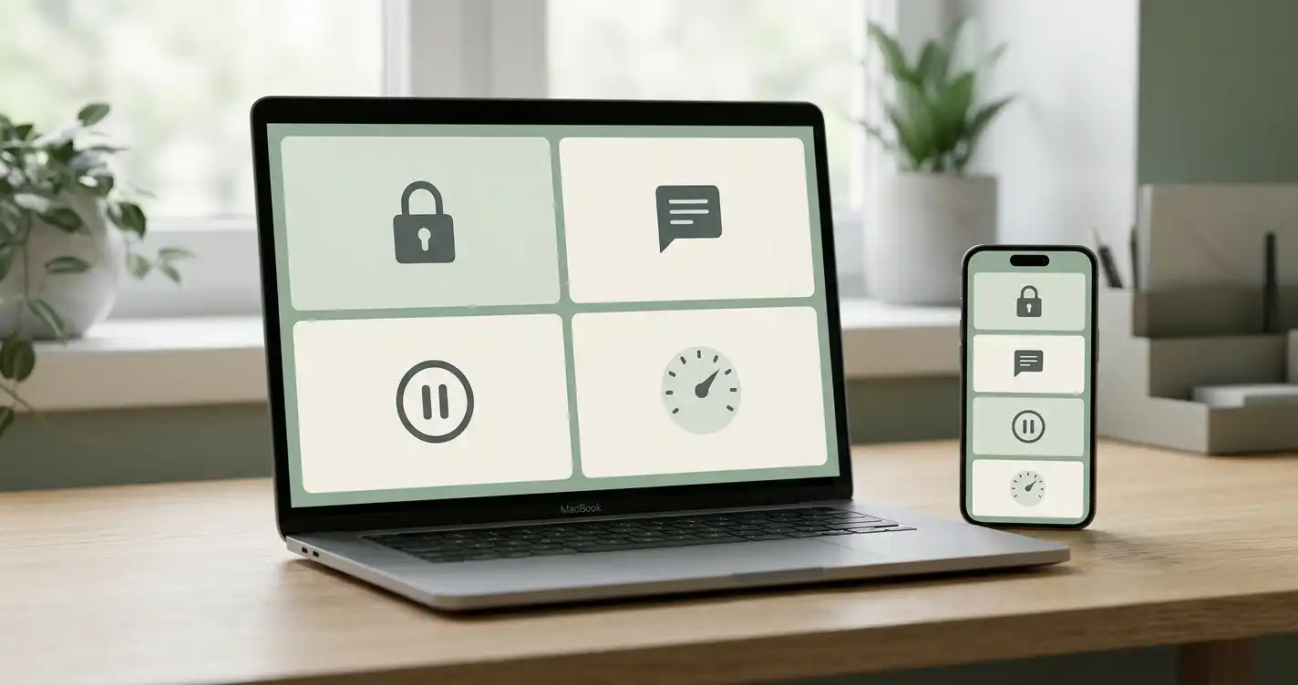 Illustration af et generisk kontokontrolpanel med support, pause, grænser og verificering